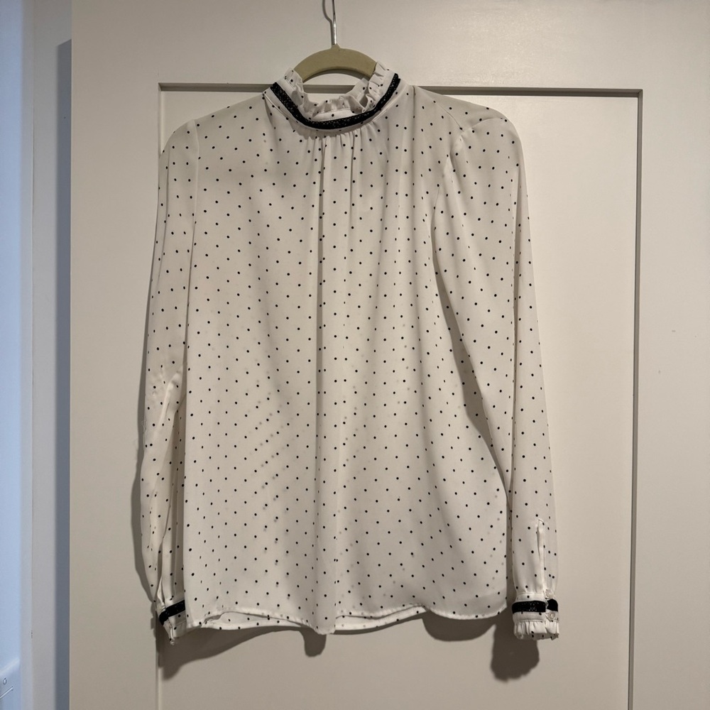 Karl Lagerfeld Elegant White Polka Dot Blouse